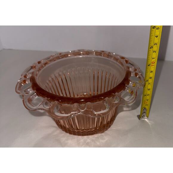 Vintage Old Colony Lace Edge Pink Depression Glass Flower Bowl Anchor Hocking - Picture 2 of 4